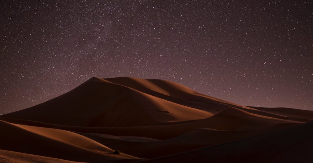 pexels-photo-847402-847402 A captivating view of starlit sky above serene desert dunes at night, offering a tranquil escape.